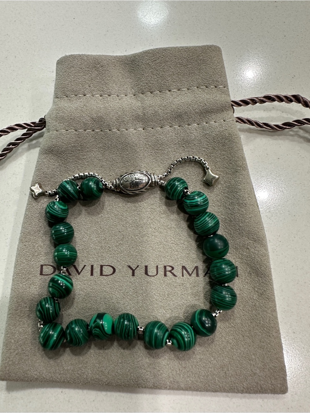 David Yurman Striped Malachite Bead Bracelet